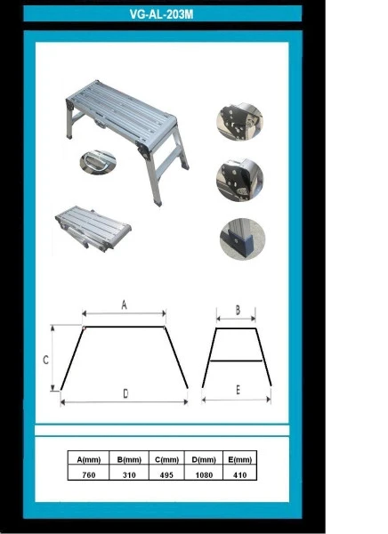 Plateforme de travail VaGo-Tools avec poignée escabeau pliable 76x31cm AL-203M_xv
