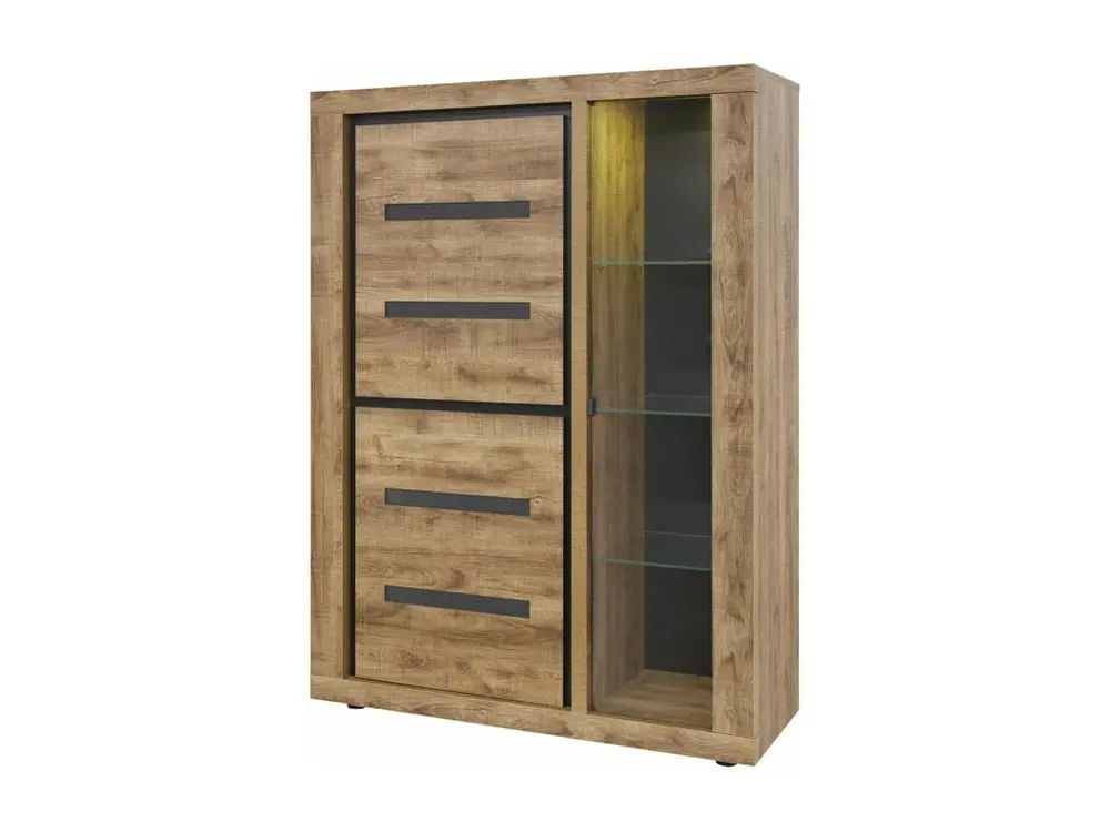 ANTONIN - Argentier 2 Portes et 1 Vitrines Aspect Bois et Noir avec Eclairage Leds