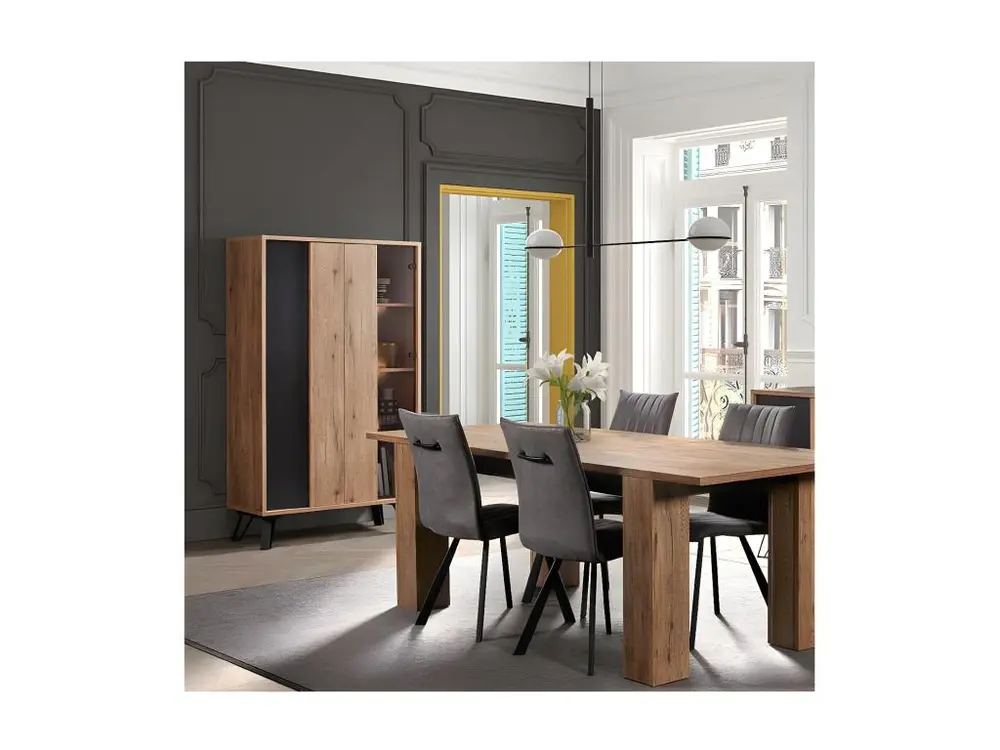 Argentier 2 portes Chêne Miel/Métal à Leds - CENIZA