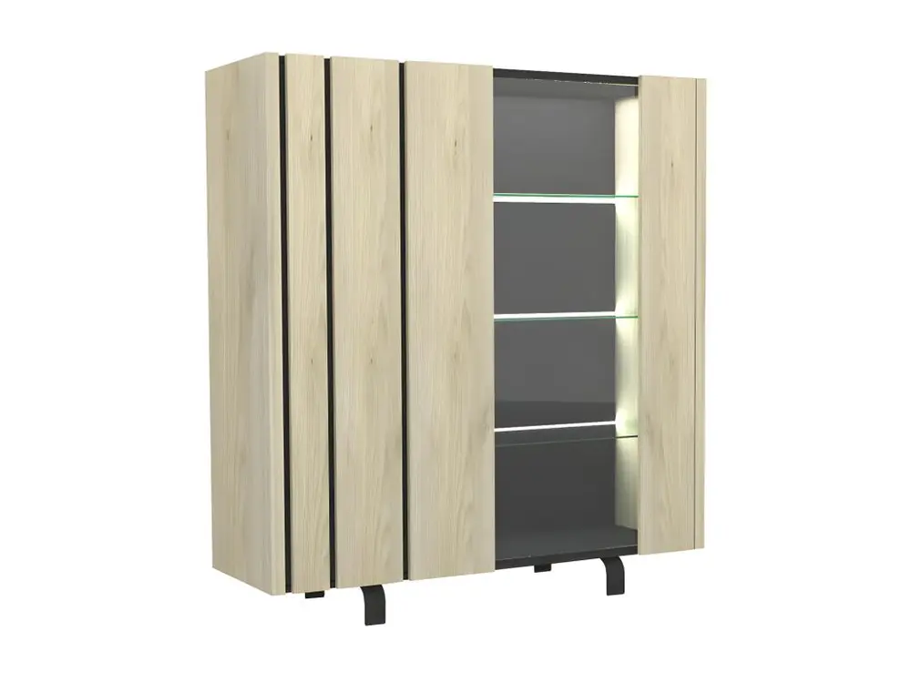 Argentier 2 portes à LEDs Chêne clair/Ardoise - FOREST