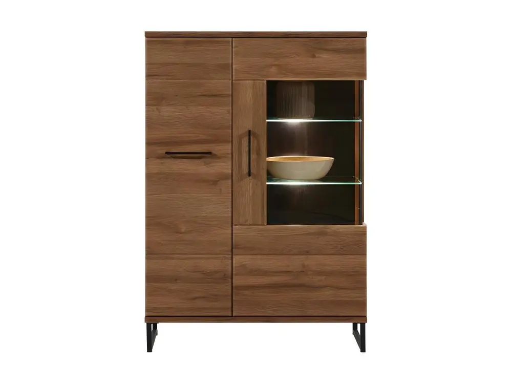 Argentier 2 portes Chêne foncé à LEDs - VARSOVIE - L 90 x l 40 x H 130 cm