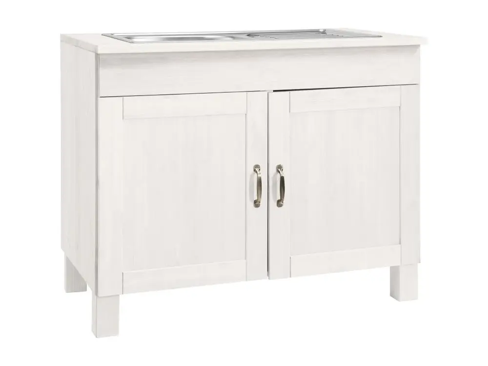 Alby | Meuble évier 100 cm avec 2 portes en pin blanc laqué